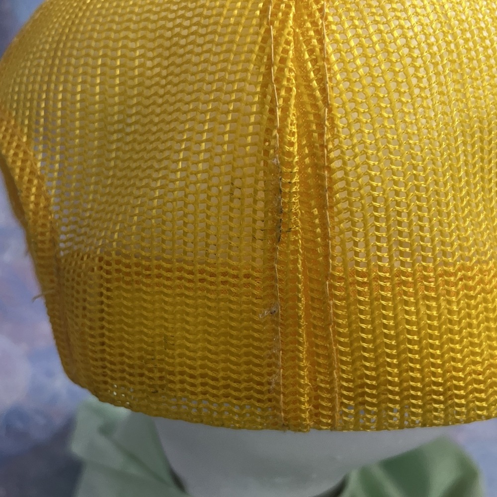 Vintage Crime Doesnt Pay Neither Does My Job Trucker Hat Yellow White Snapback - Picture 8 of 16